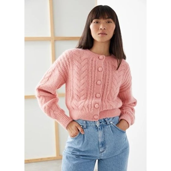 & Other Stories Sweaters - & Other Stories Pink Cable Knit Wool Alpaca Button Down Cropped Cardigan XS